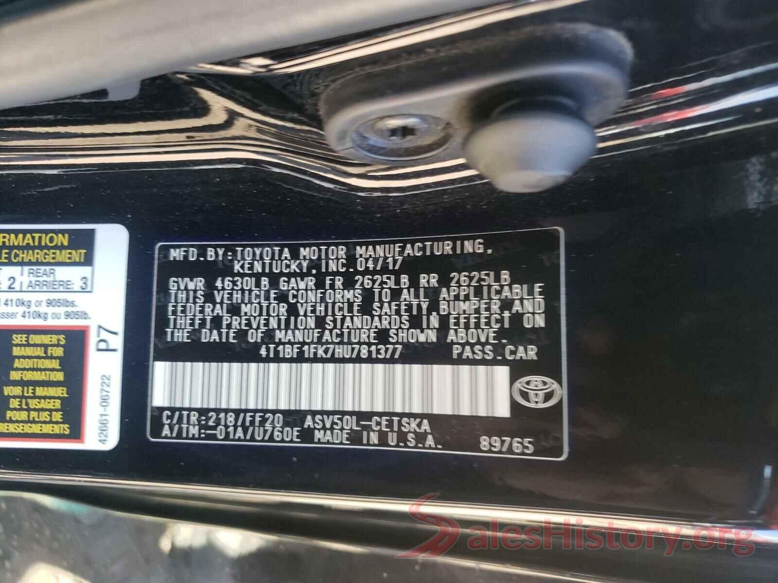 4T1BF1FK7HU781377 2017 TOYOTA CAMRY