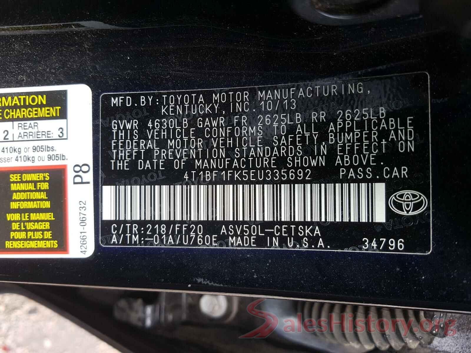 4T1BF1FK5EU335692 2014 TOYOTA CAMRY