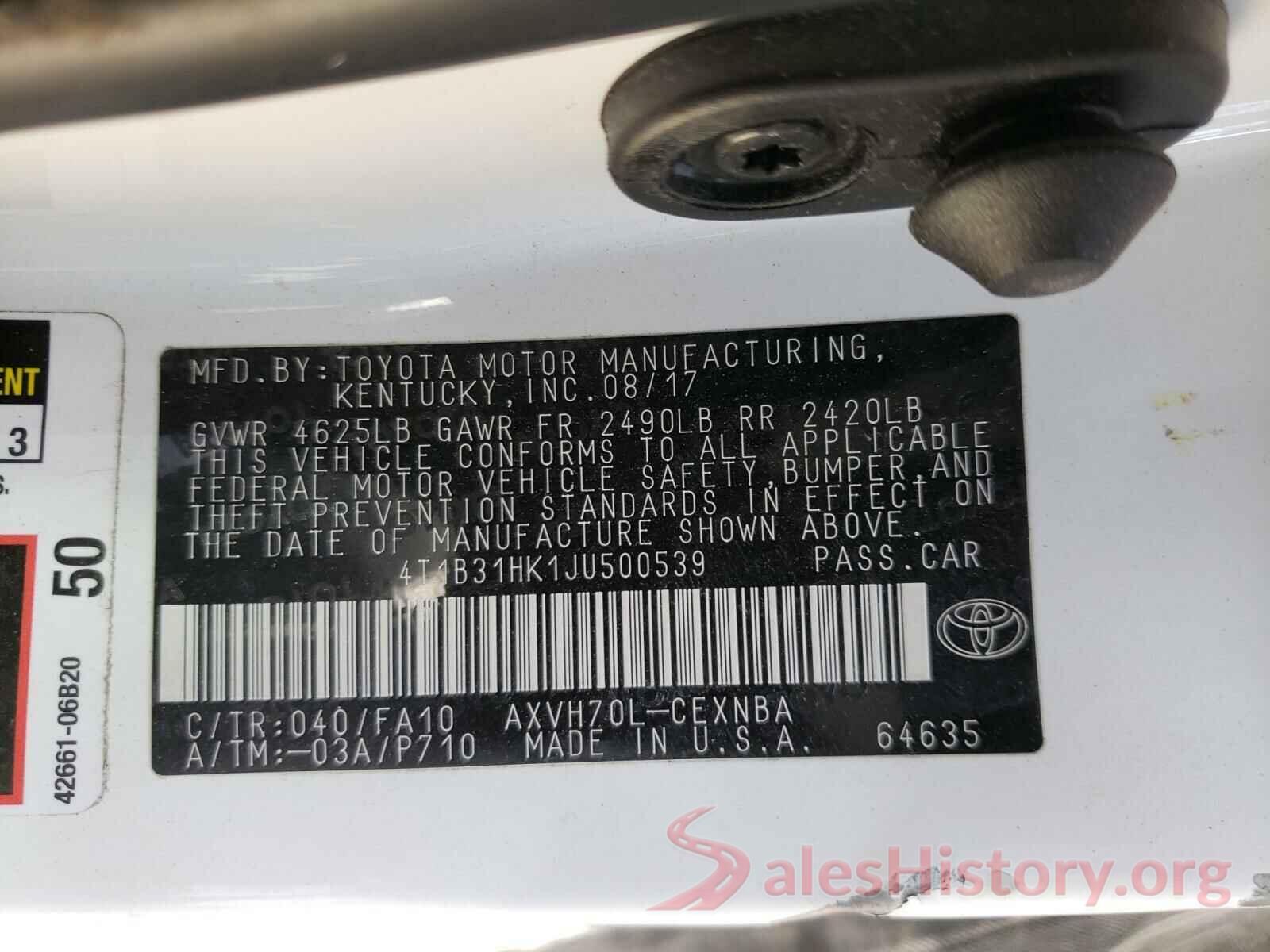 4T1B31HK1JU500539 2018 TOYOTA CAMRY