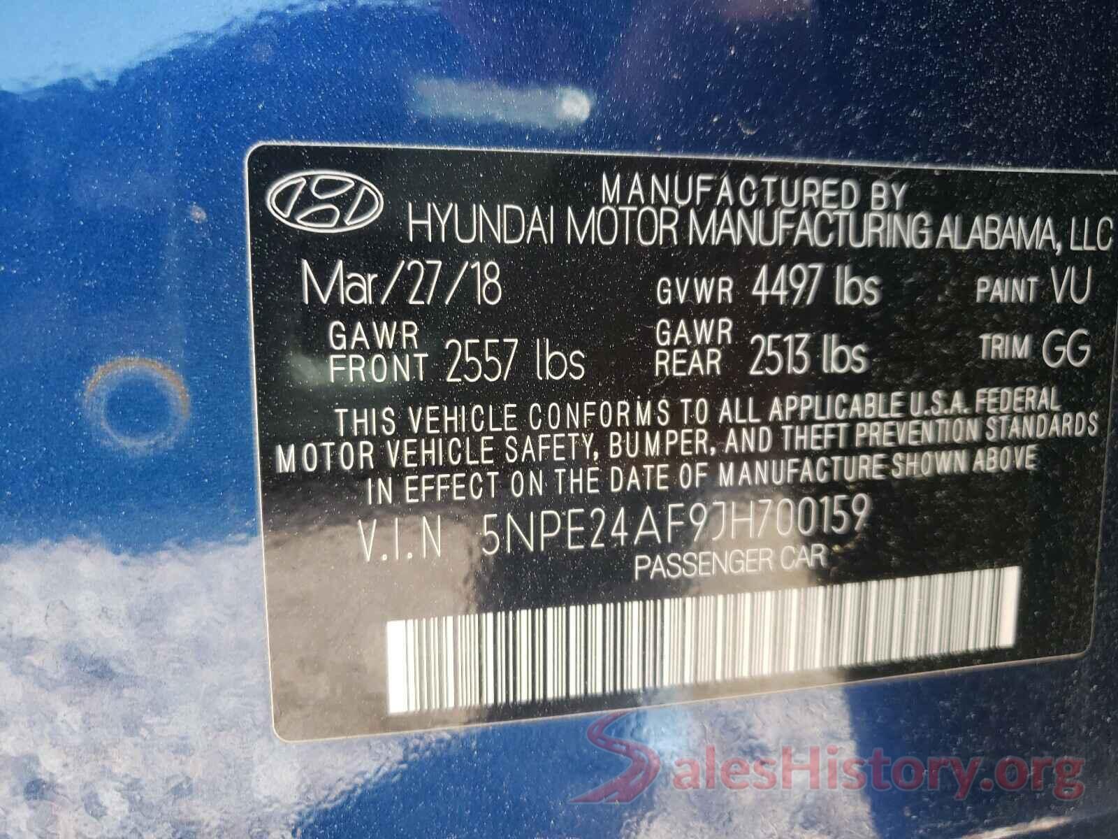 5NPE24AF9JH700159 2018 HYUNDAI SONATA