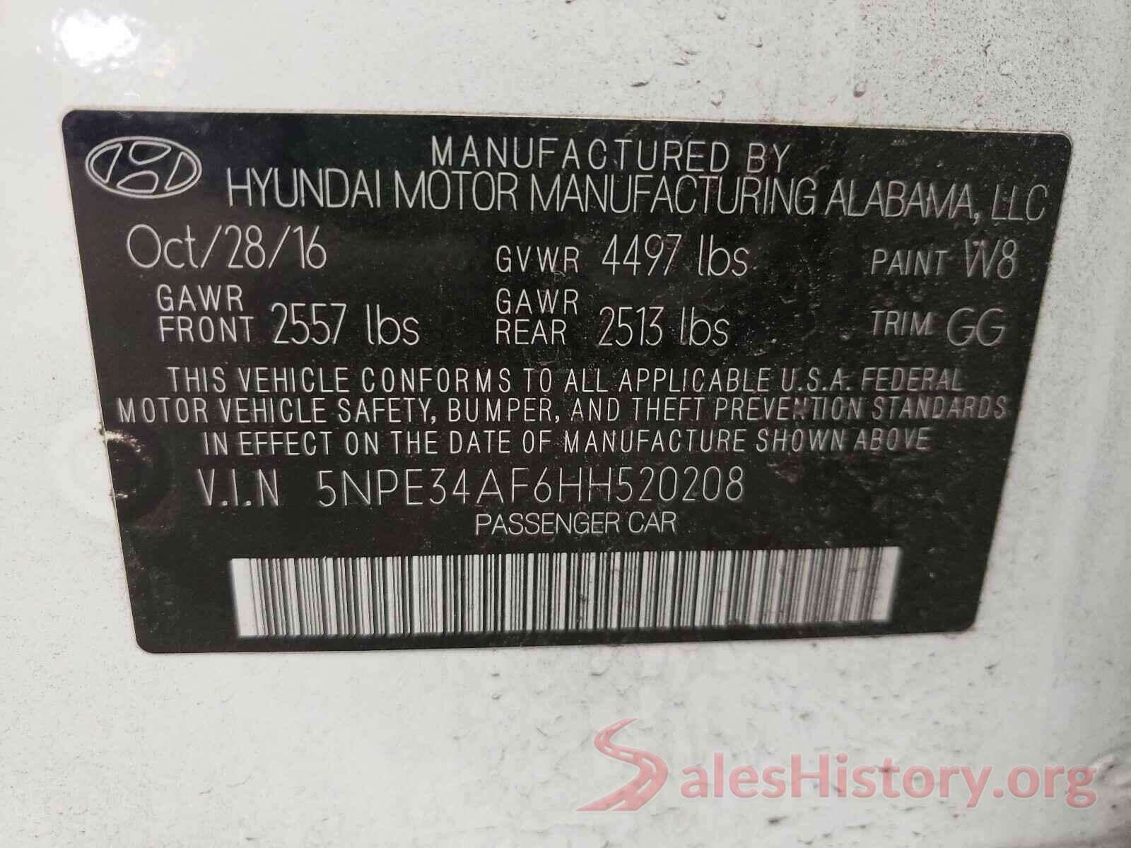 5NPE34AF6HH520208 2017 HYUNDAI SONATA