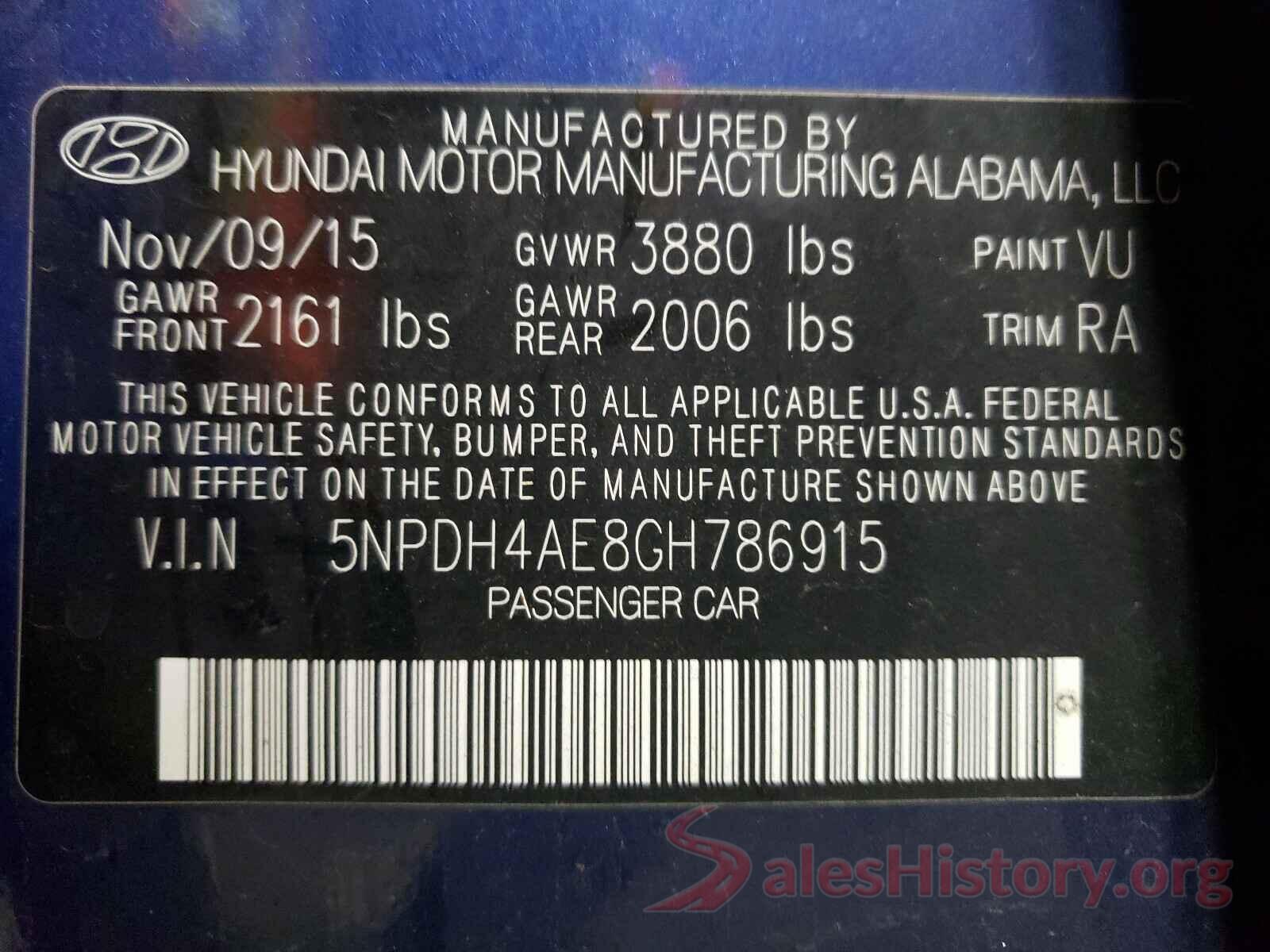 5NPDH4AE8GH786915 2016 HYUNDAI ELANTRA