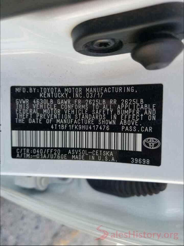 4T1BF1FK9HU417476 2017 TOYOTA CAMRY