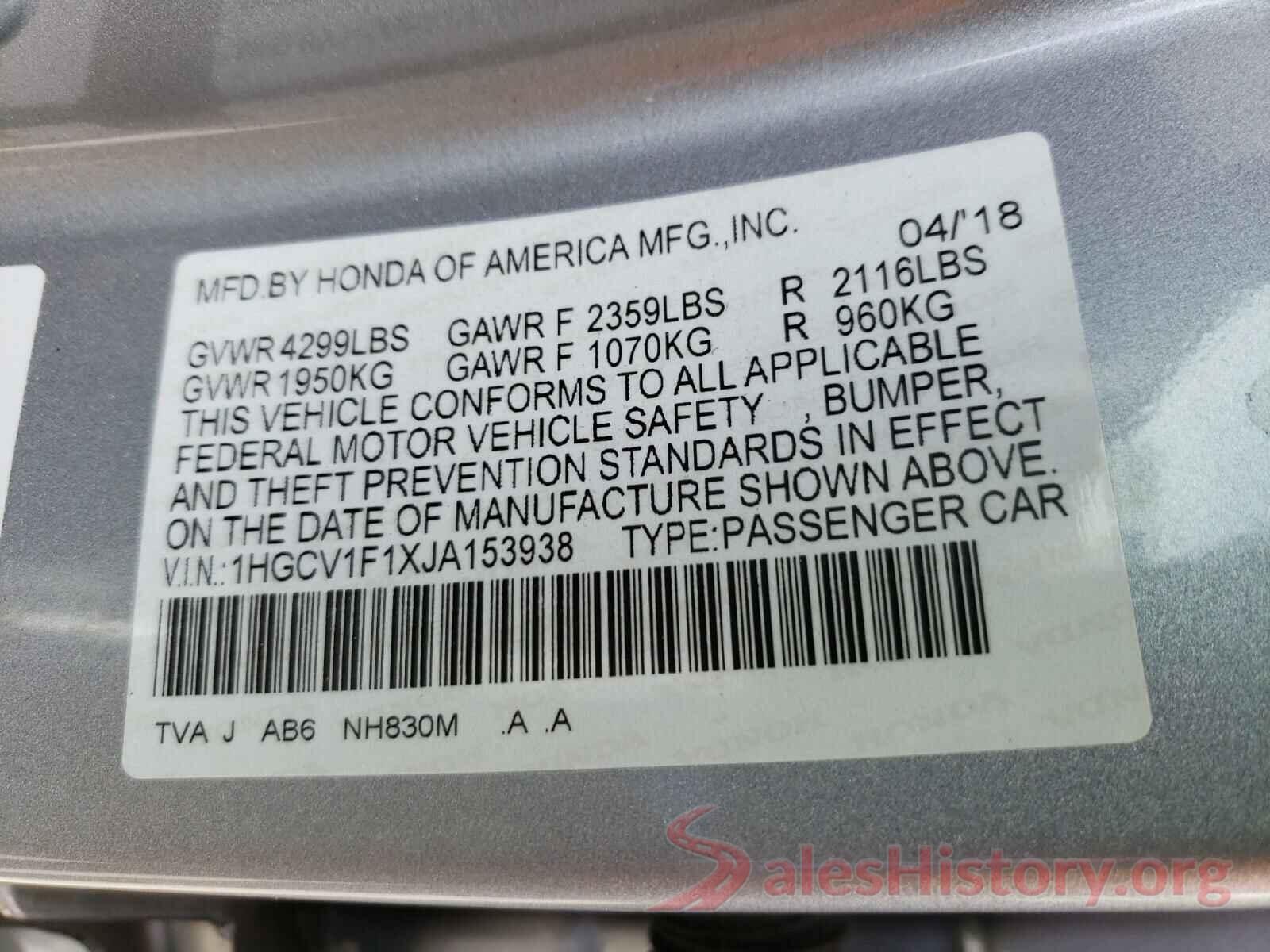 1HGCV1F1XJA153938 2018 HONDA ACCORD