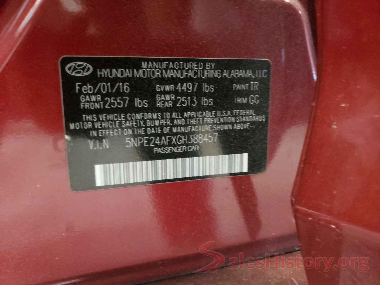 5NPE24AFXGH388457 2016 HYUNDAI SONATA