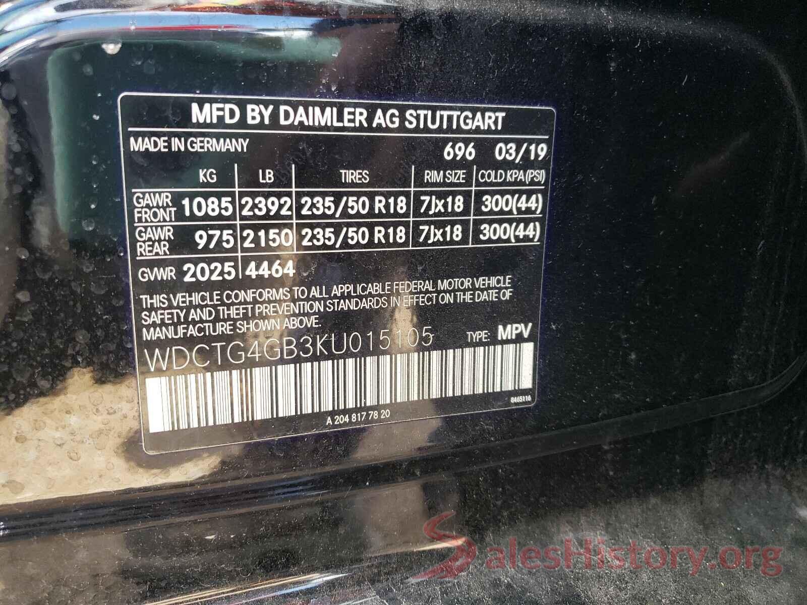 WDCTG4GB3KU015105 2019 MERCEDES-BENZ G CLASS