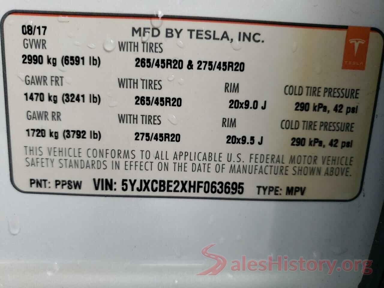 5YJXCBE2XHF063695 2017 TESLA MODEL X