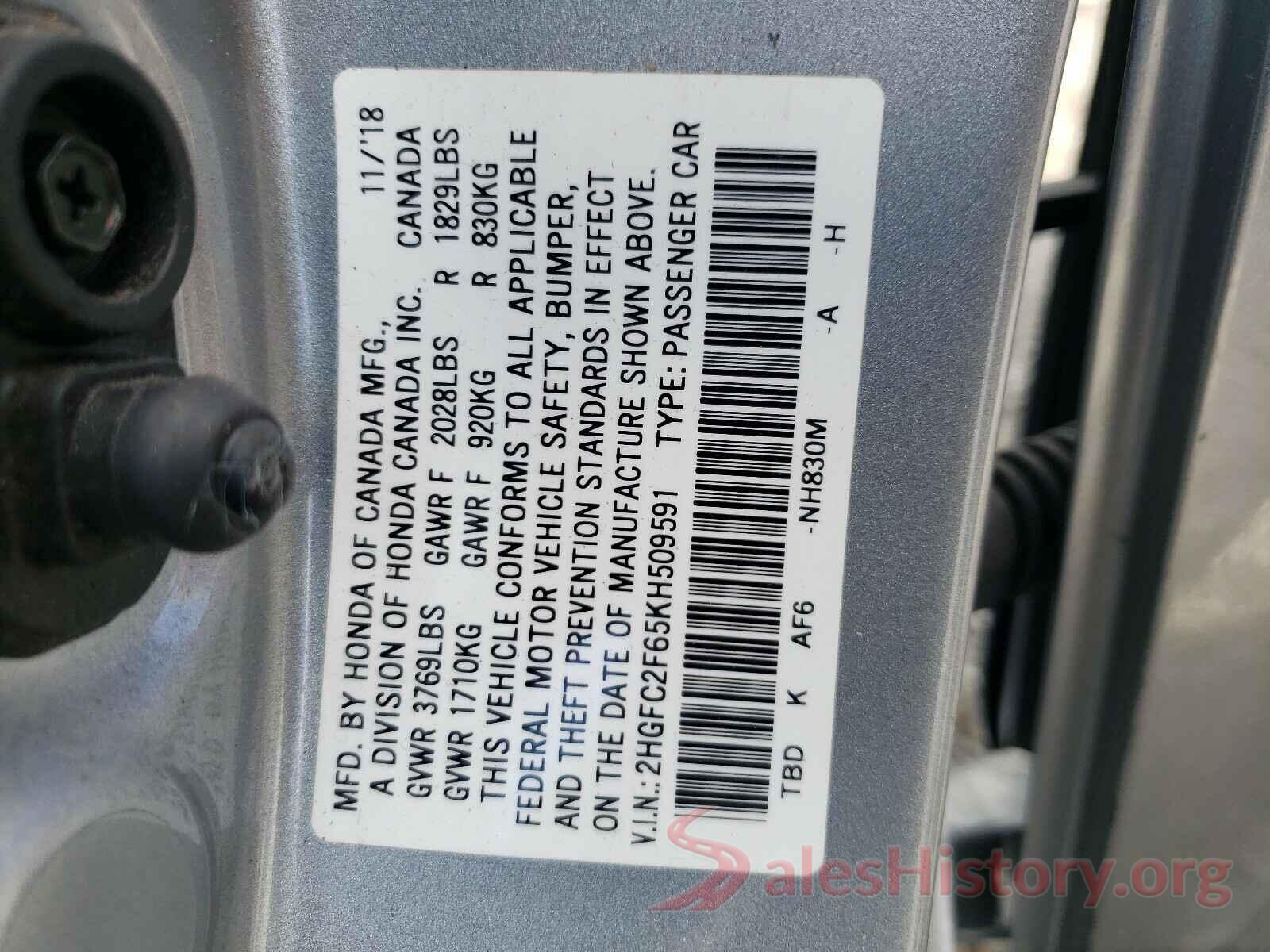 2HGFC2F65KH509591 2019 HONDA CIVIC