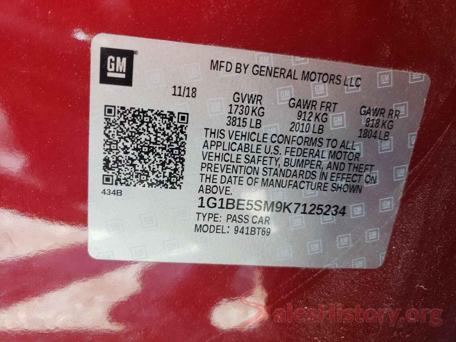 1G1BE5SM9K7125234 2019 CHEVROLET CRUZE