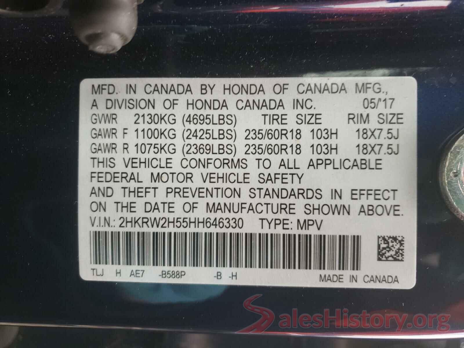 2HKRW2H55HH646330 2017 HONDA CRV