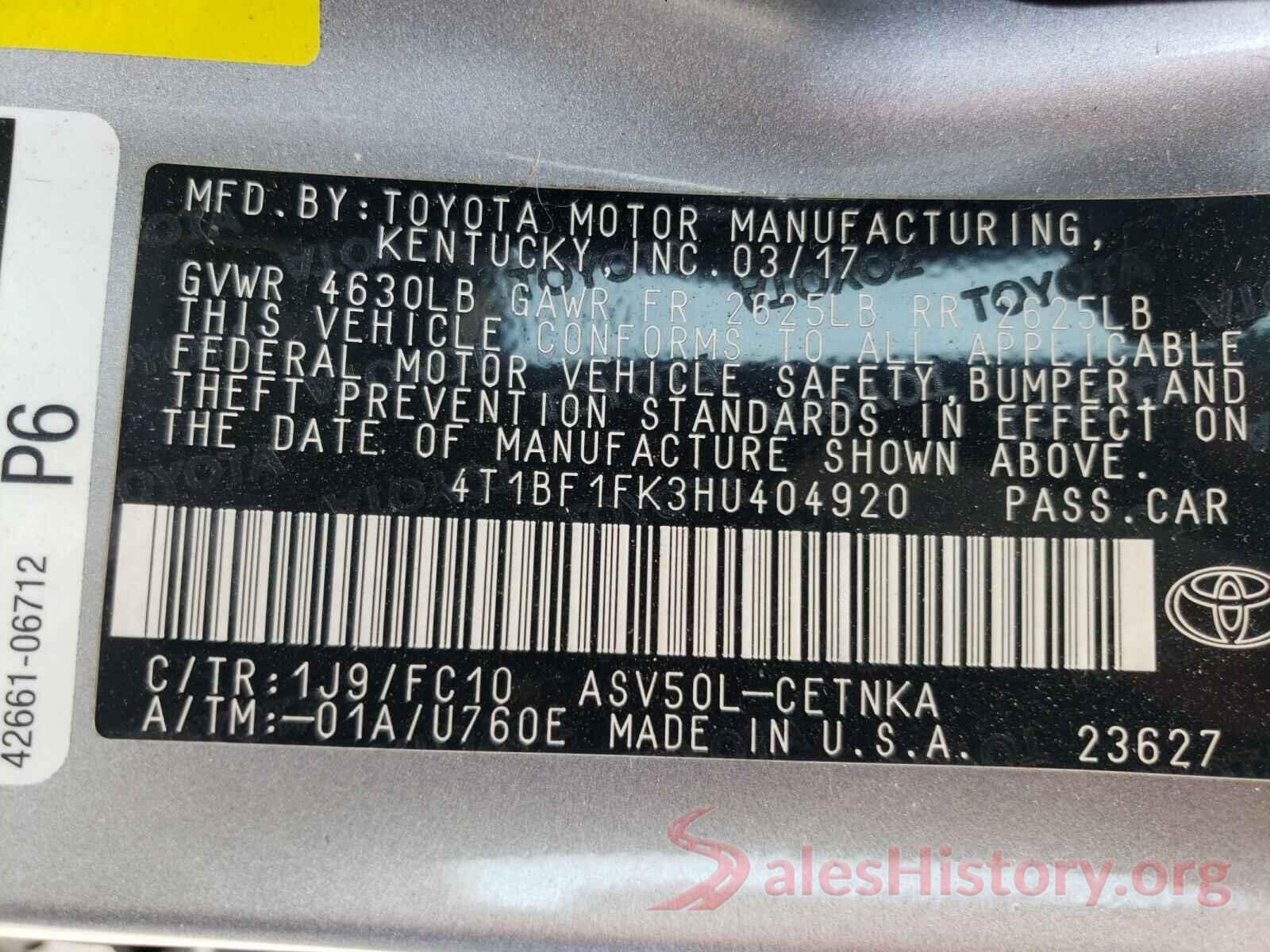 4T1BF1FK3HU404920 2017 TOYOTA CAMRY