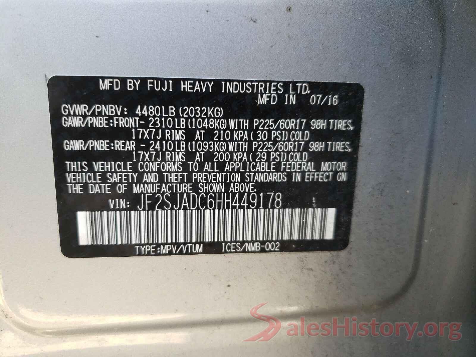 JF2SJADC6HH449178 2017 SUBARU FORESTER