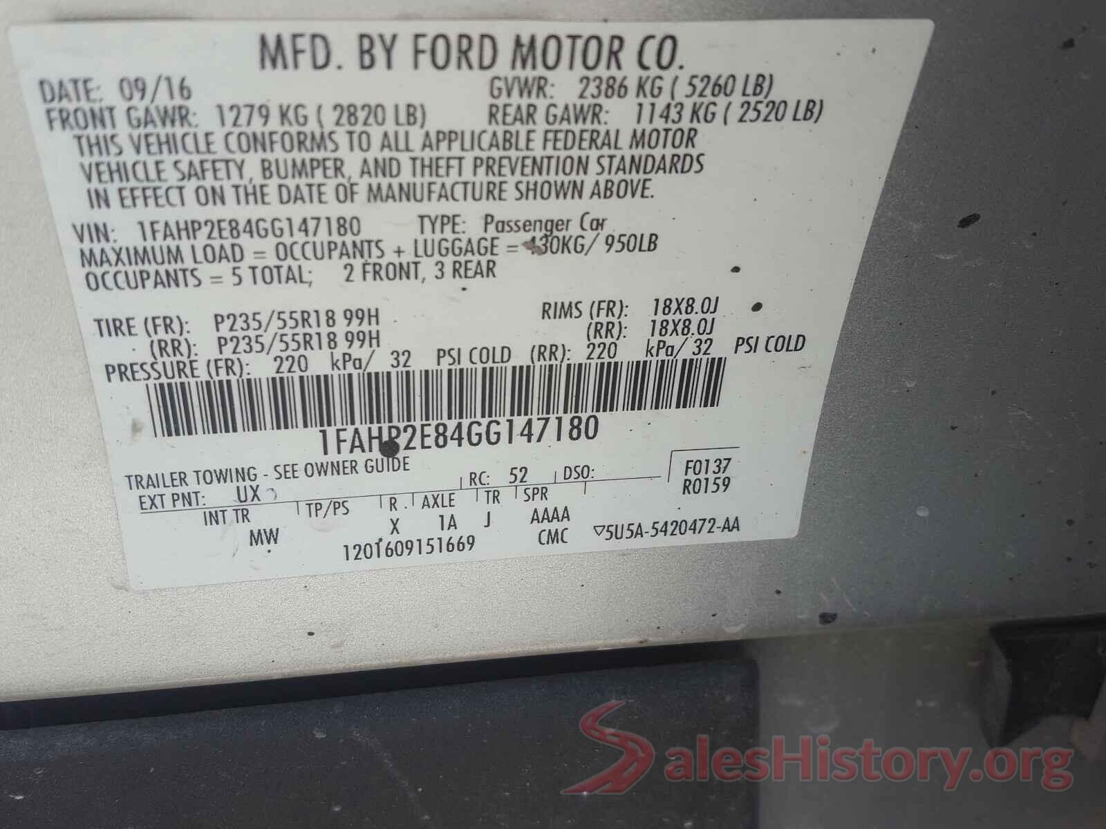 1FAHP2E84GG147180 2016 FORD TAURUS