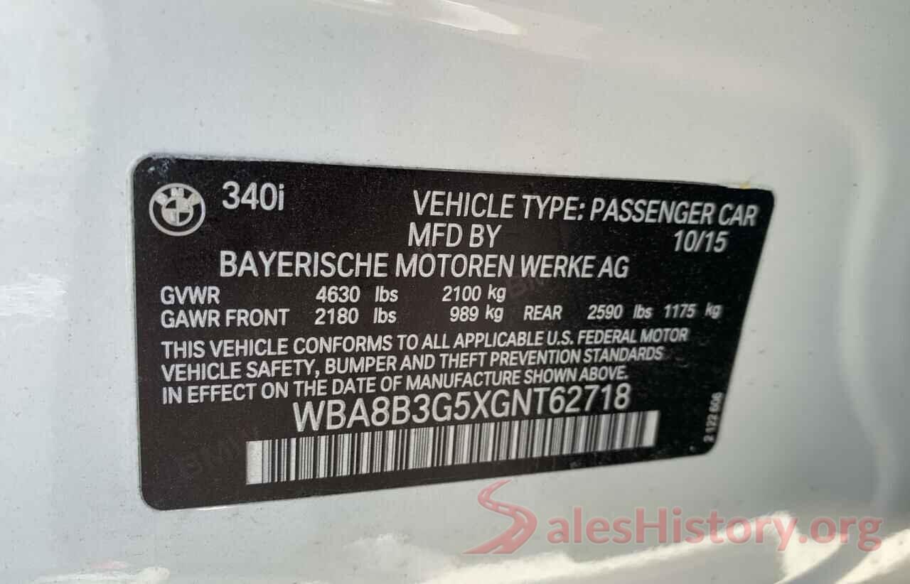 WBA8B3G5XGNT62718 2016 BMW 3 SERIES