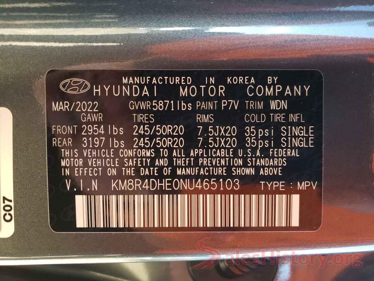 KM8R4DHE0NU465103 2022 HYUNDAI PALISADE