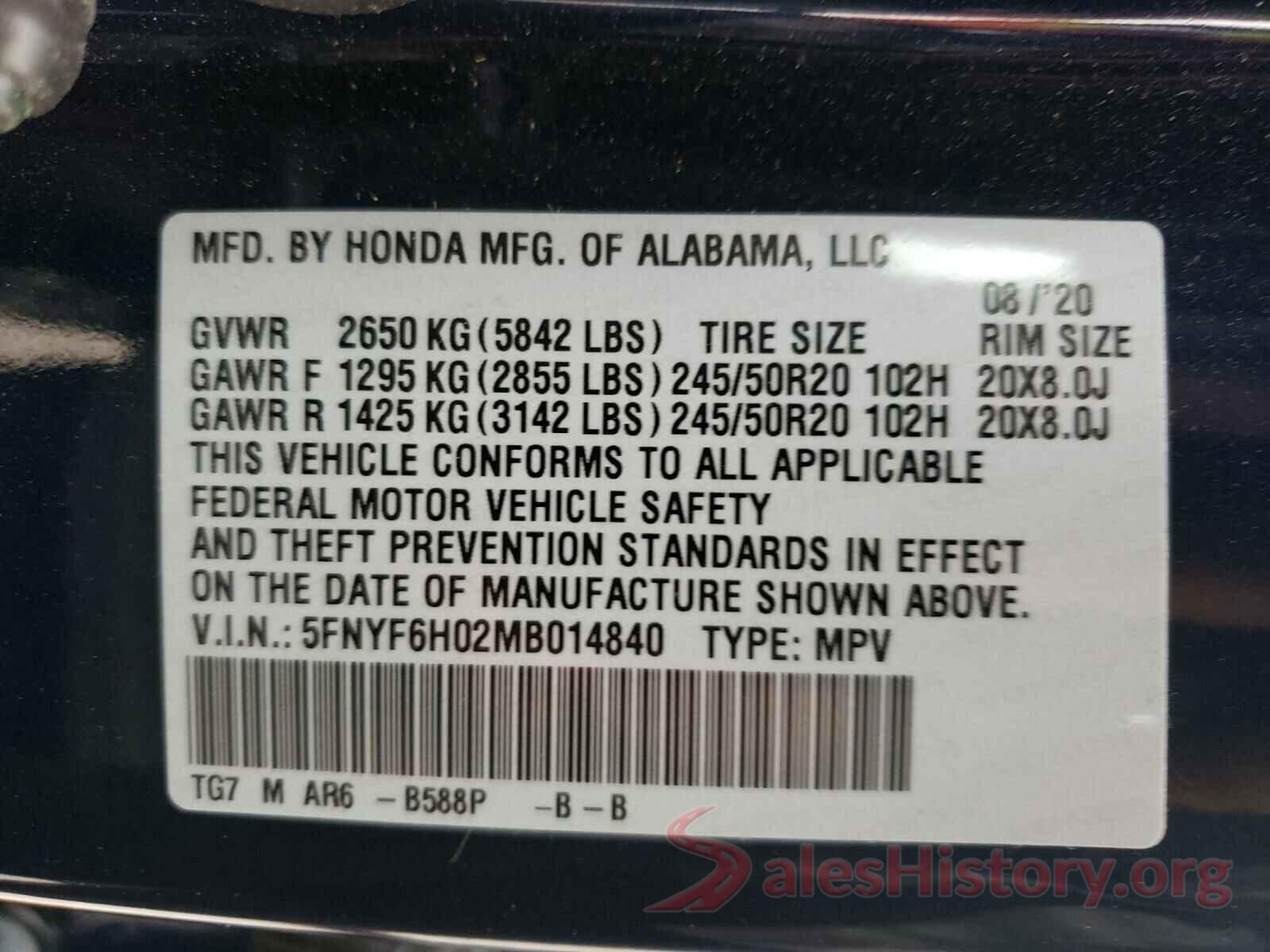 5FNYF6H02MB014840 2021 HONDA PILOT