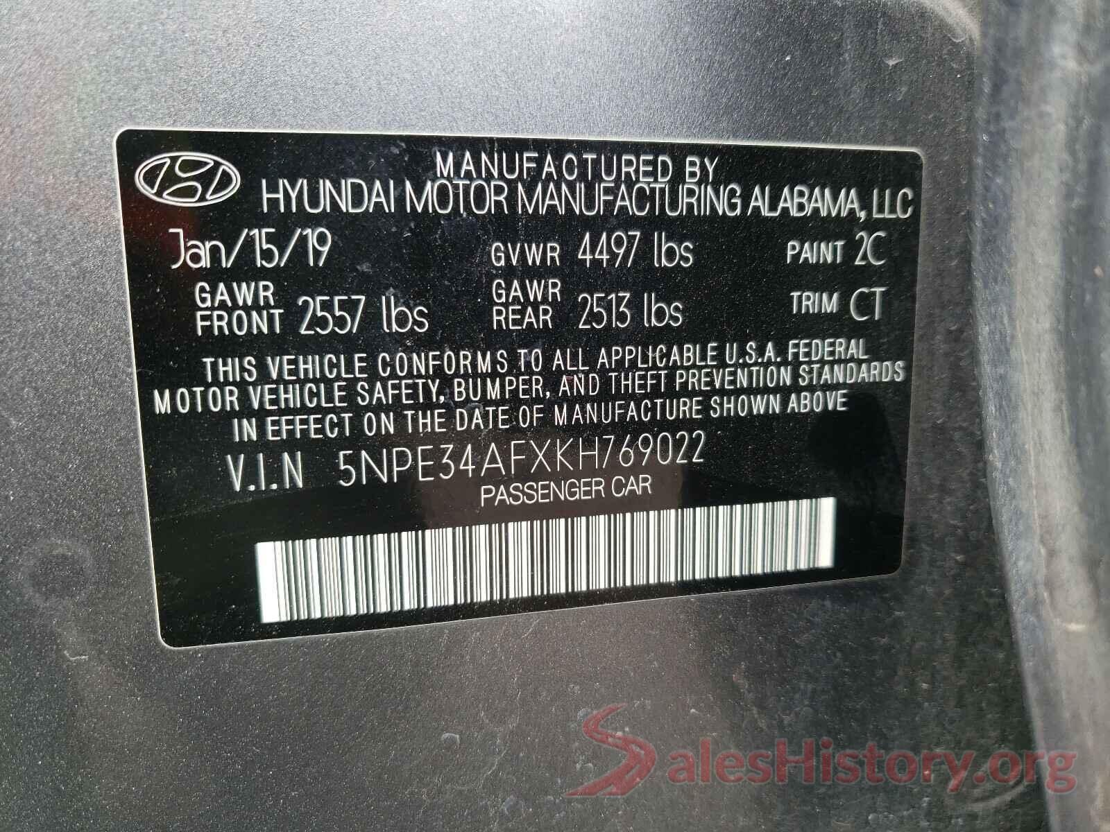 5NPE34AFXKH769022 2019 HYUNDAI SONATA