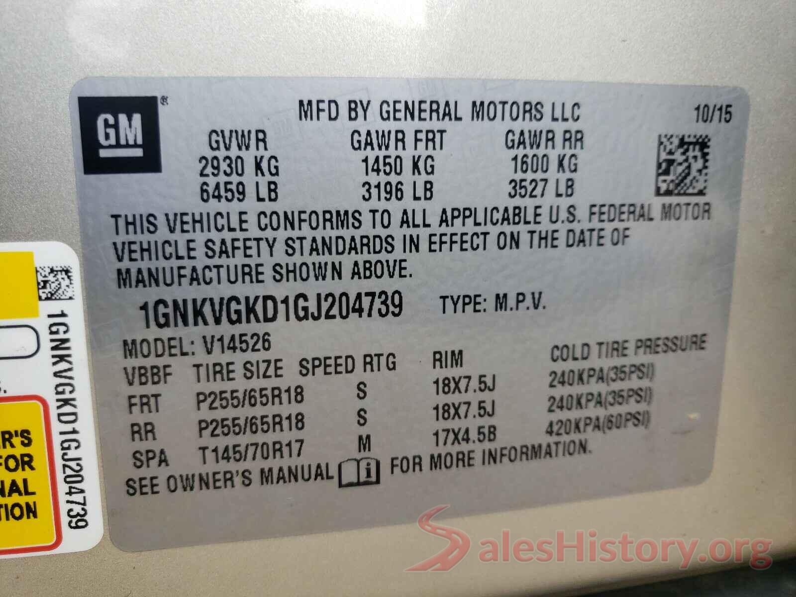 1GNKVGKD1GJ204739 2016 CHEVROLET TRAVERSE