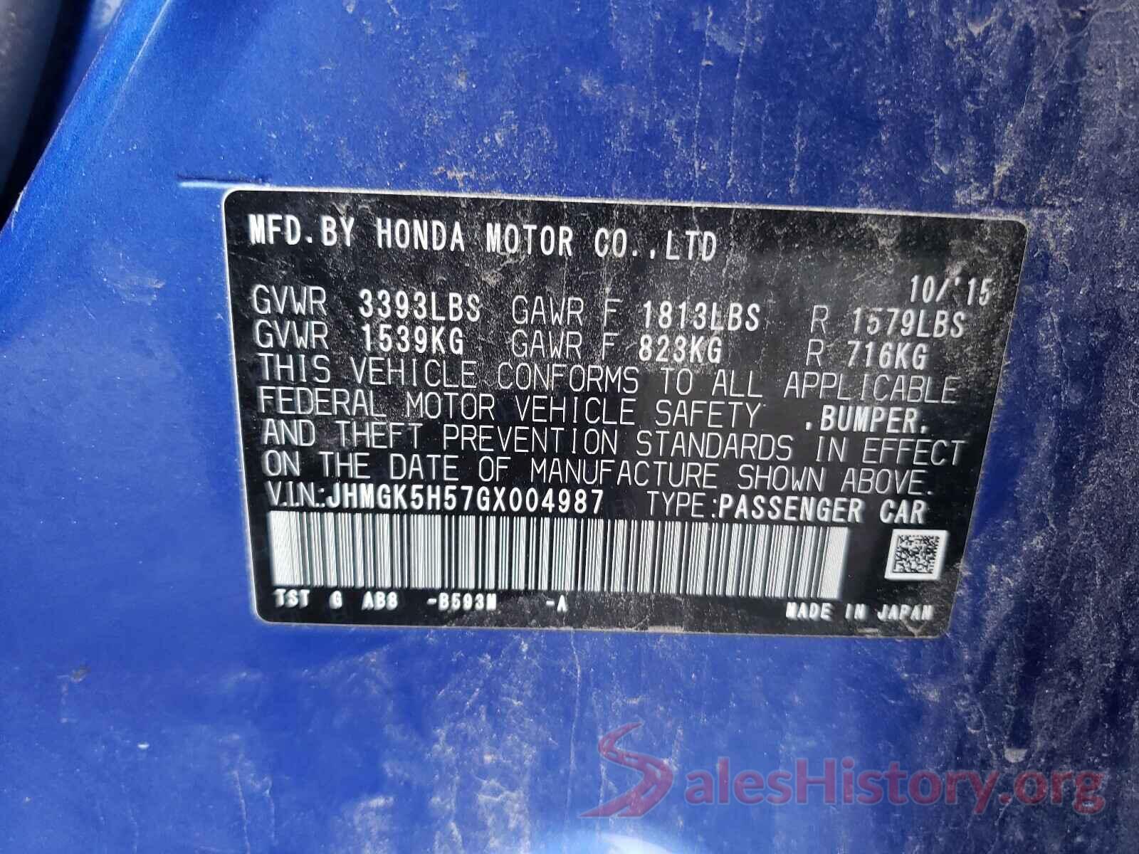 JHMGK5H57GX004987 2016 HONDA FIT