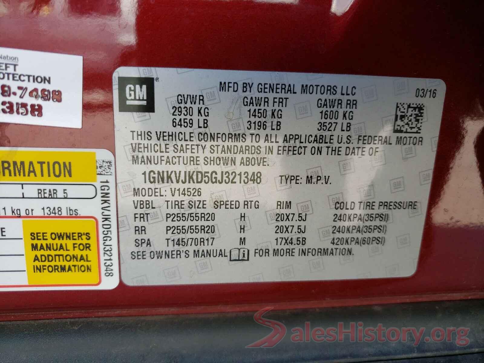 1GNKVJKD5GJ321348 2016 CHEVROLET TRAVERSE