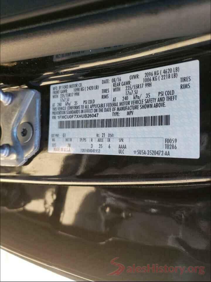 1FMCU0F7XHUB26047 2017 FORD ESCAPE