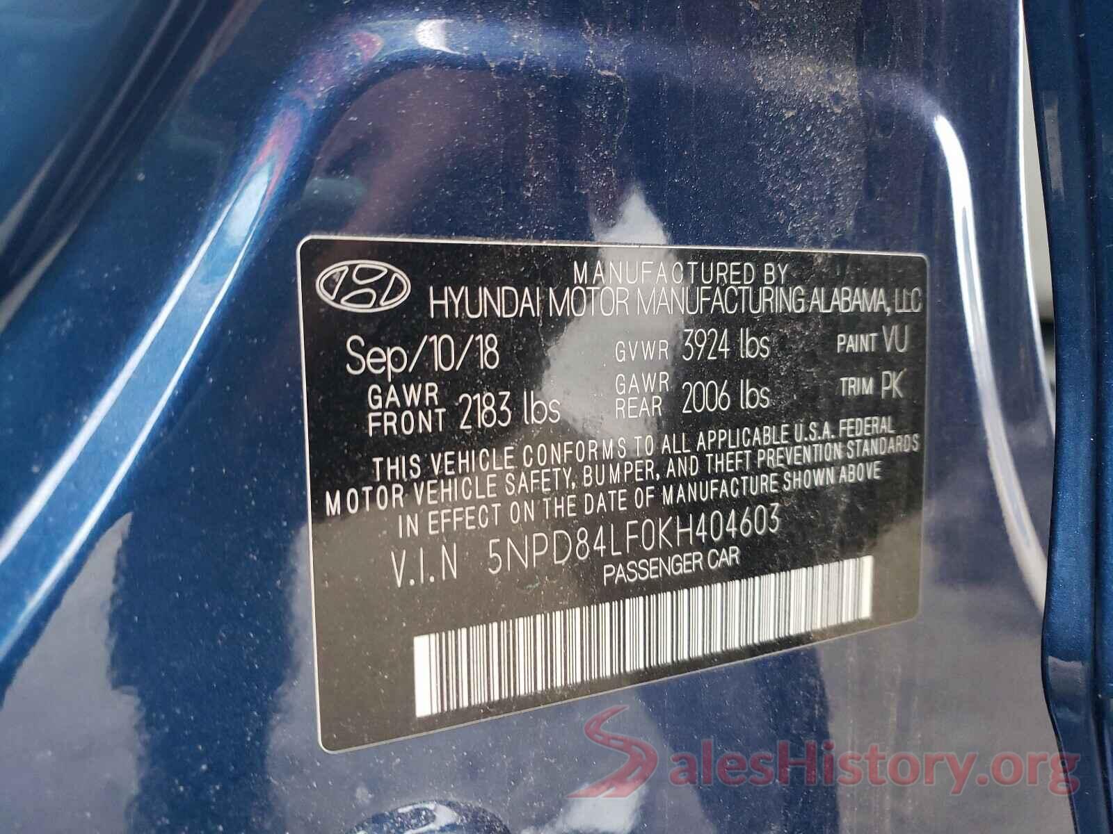 5NPD84LF0KH404603 2019 HYUNDAI ELANTRA