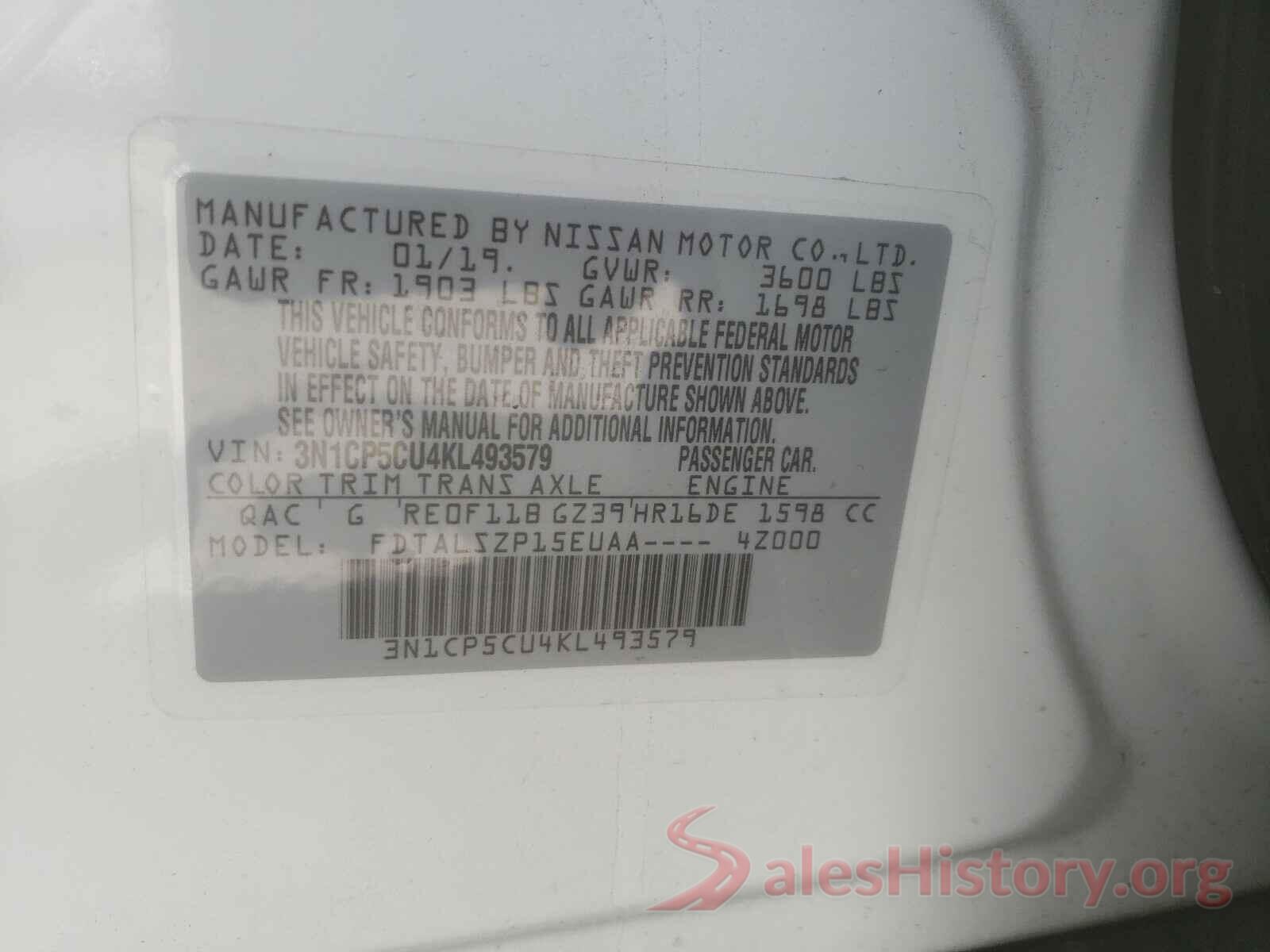 3N1CP5CU4KL493579 2019 NISSAN KICKS