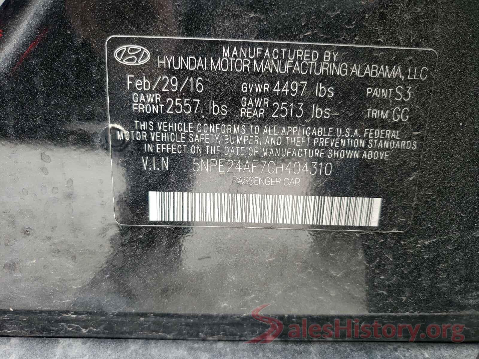 5NPE24AF7GH404310 2016 HYUNDAI SONATA