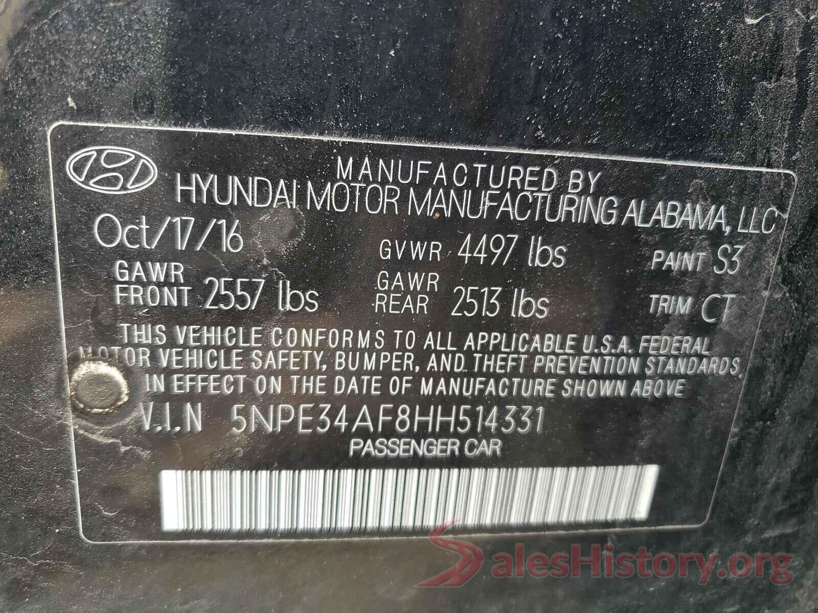 5NPE34AF8HH514331 2017 HYUNDAI SONATA