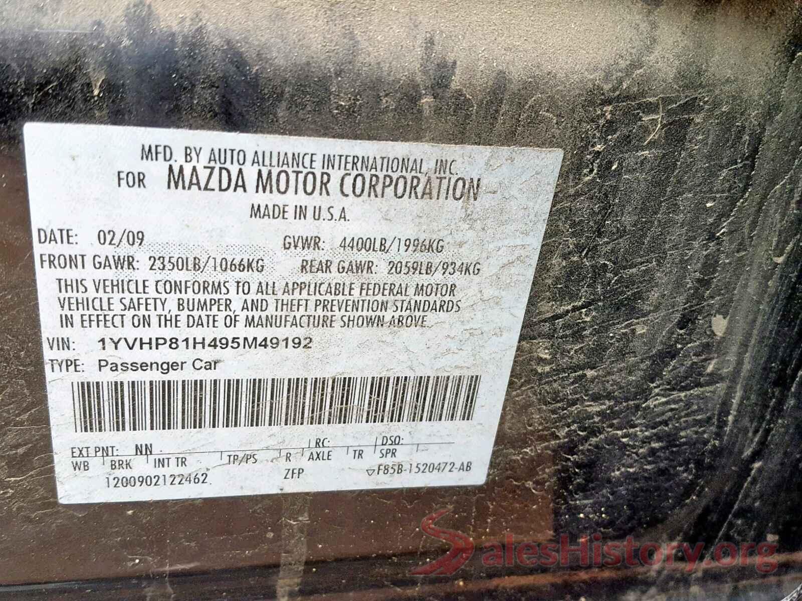 1YVHP81H495M49192 2009 MAZDA 6