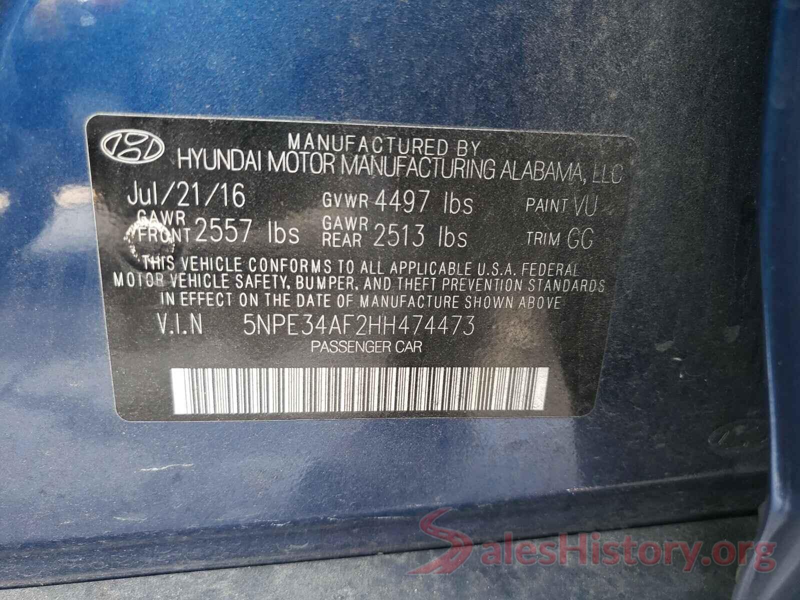 5NPE34AF2HH474473 2017 HYUNDAI SONATA