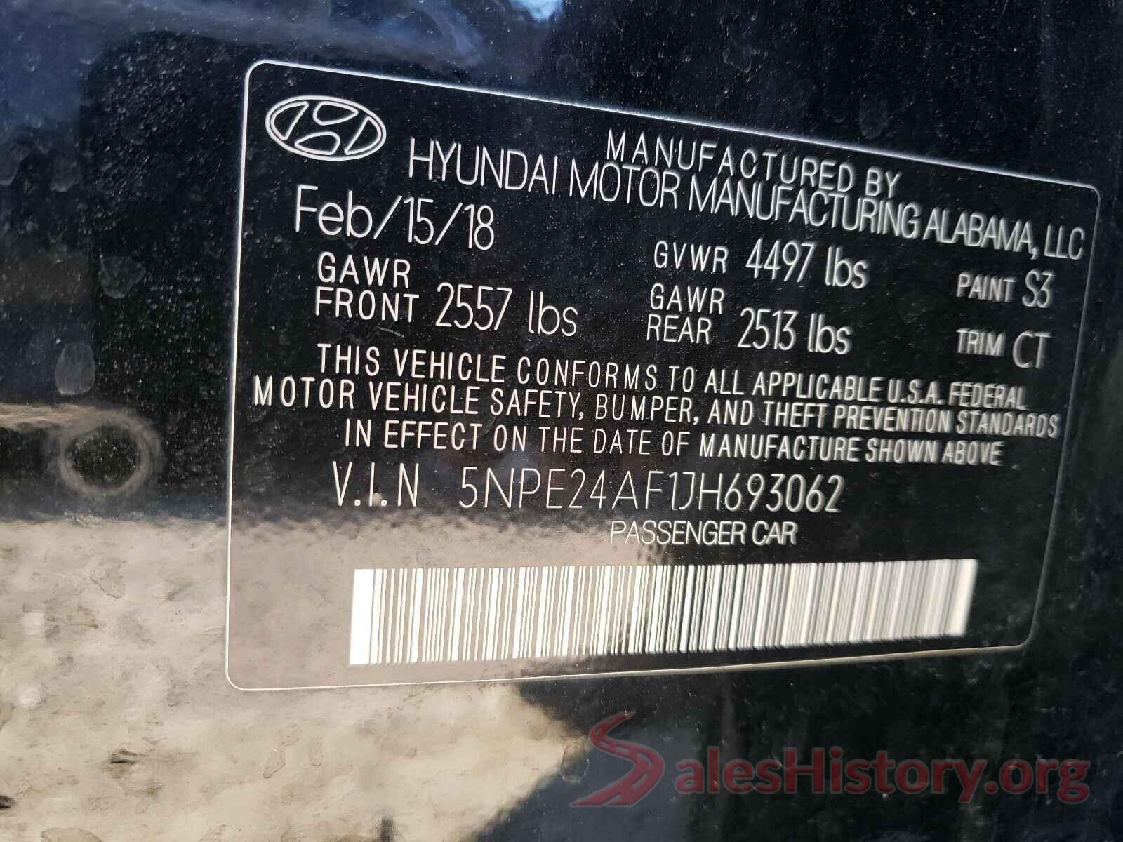 5NPE24AF1JH693062 2018 HYUNDAI SONATA