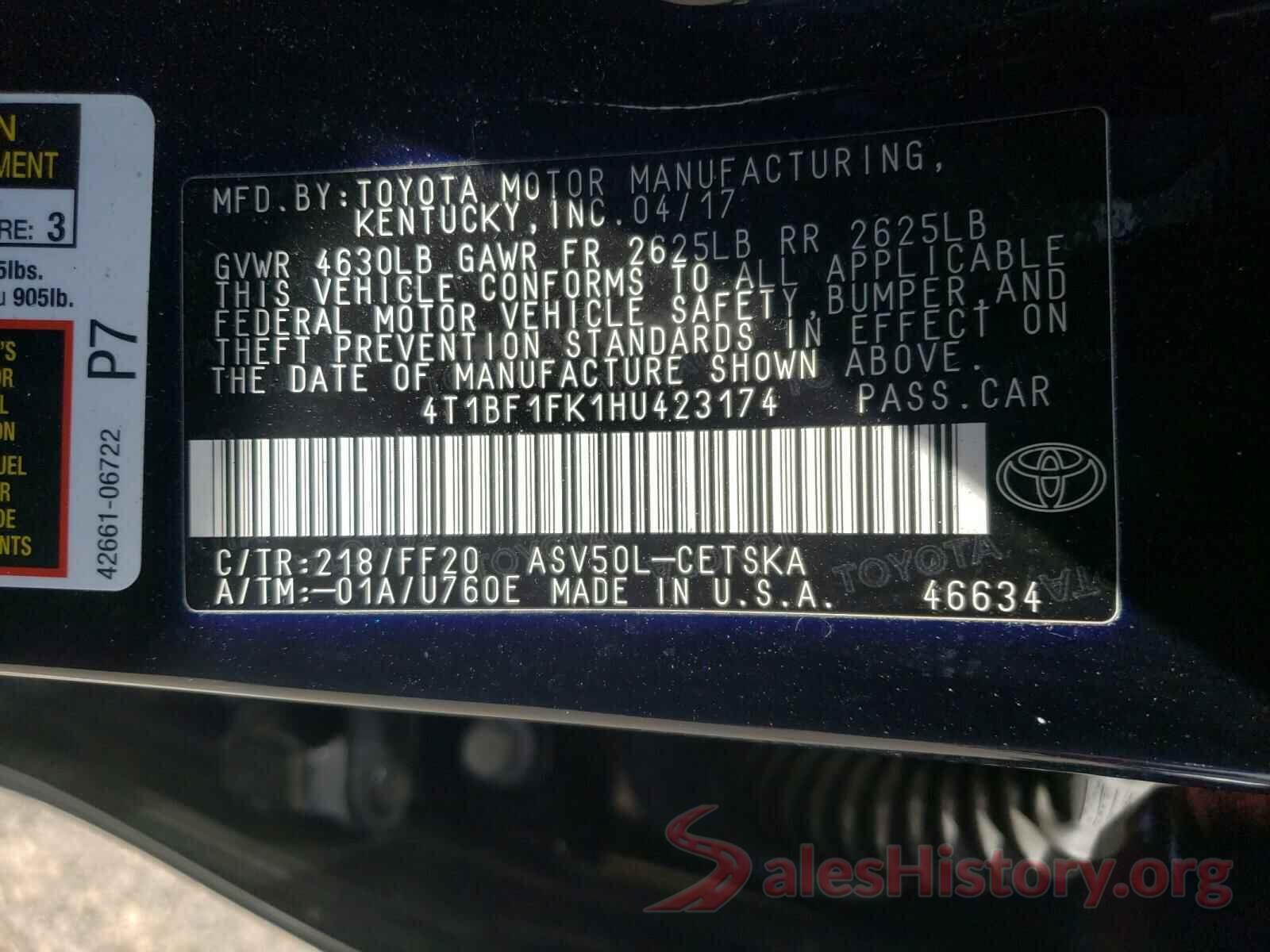 4T1BF1FK1HU423174 2017 TOYOTA CAMRY