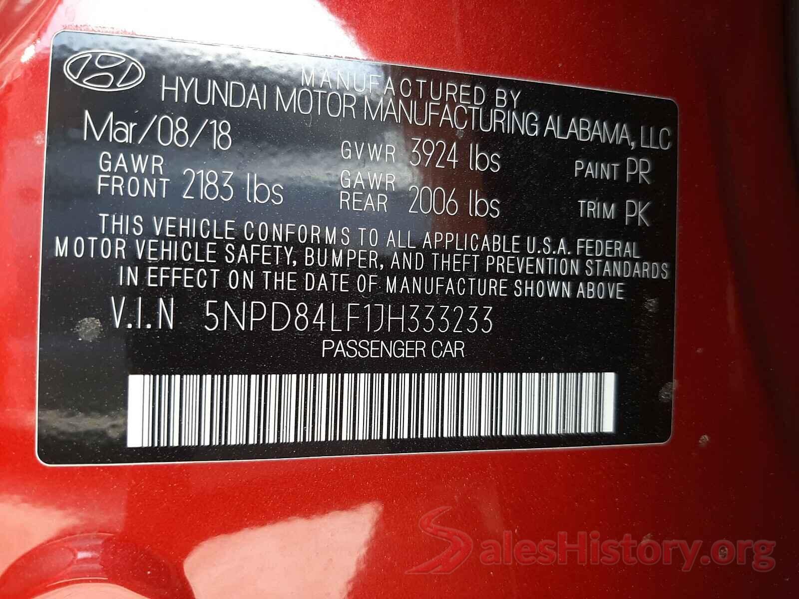 5NPD84LF1JH333233 2018 HYUNDAI ELANTRA