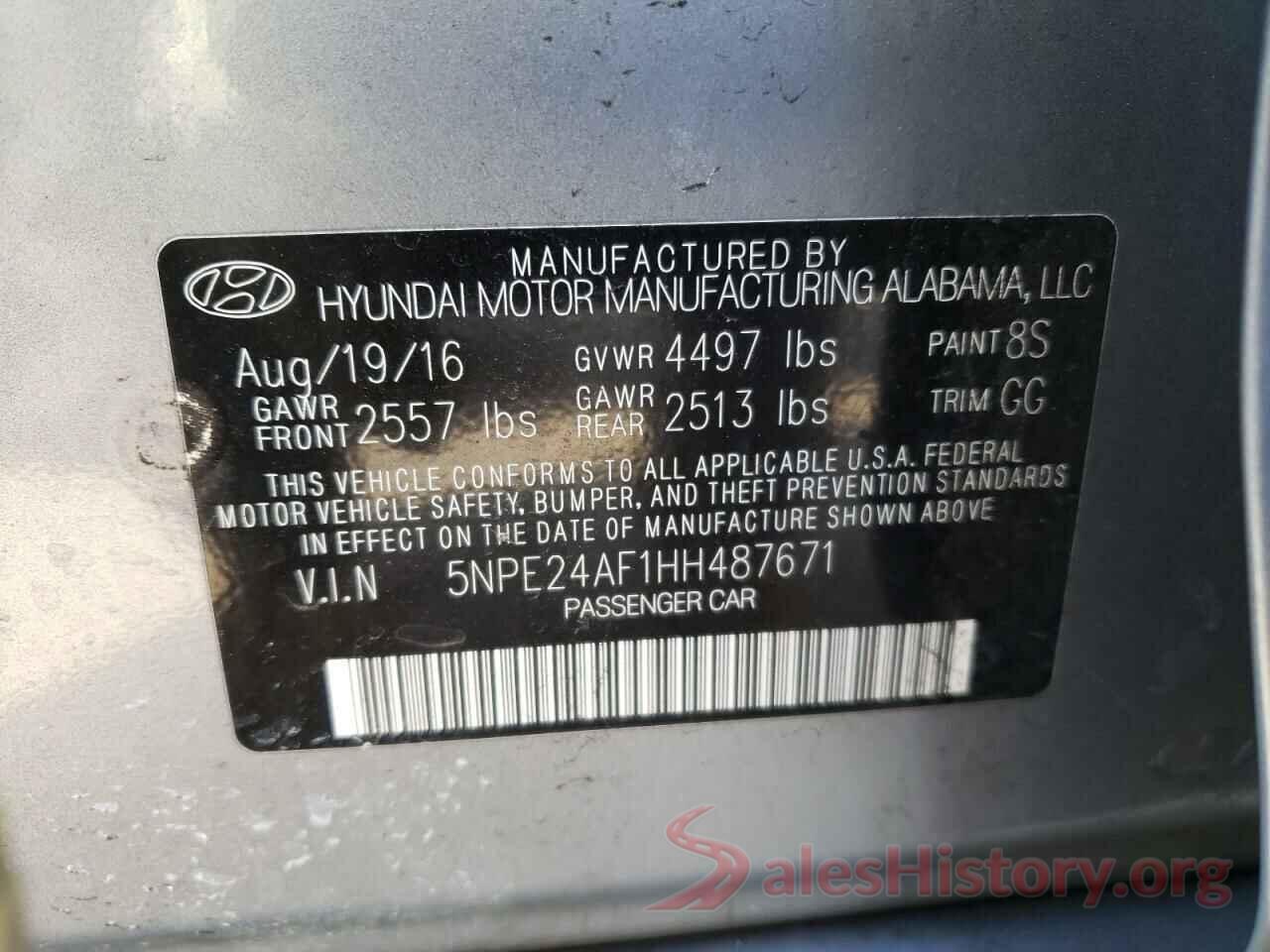 5NPE24AF1HH487671 2017 HYUNDAI SONATA