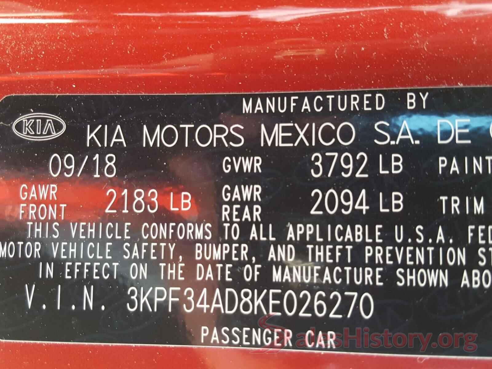 3KPF34AD8KE026270 2019 KIA FORTE