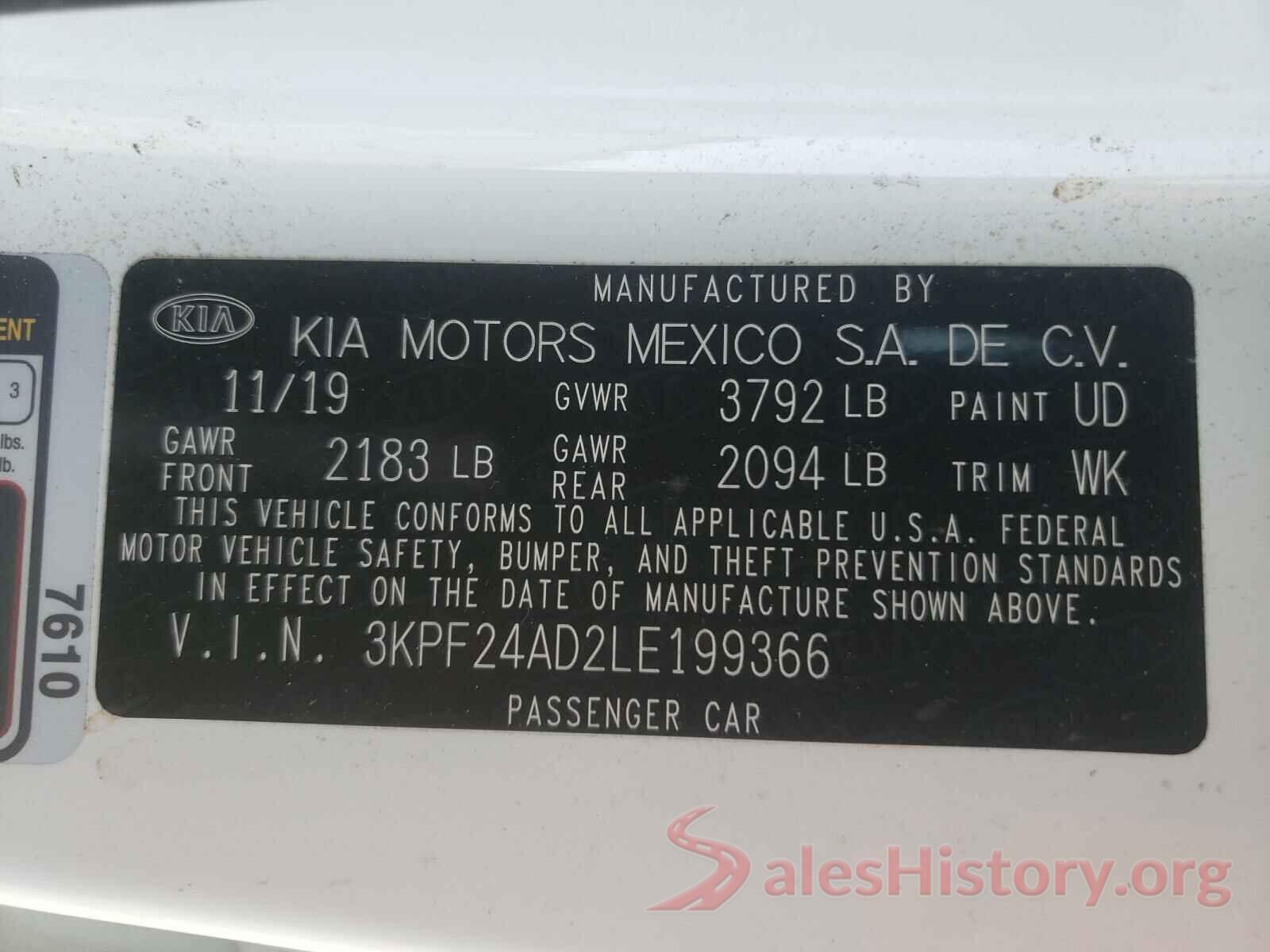 3KPF24AD2LE199366 2020 KIA FORTE