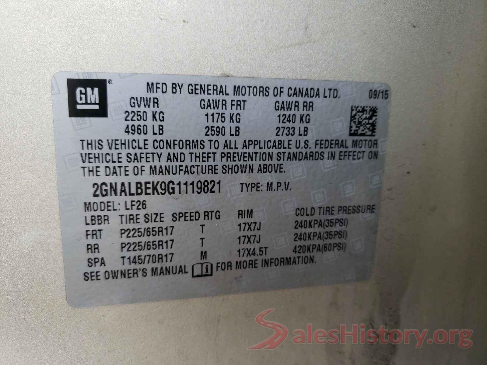 2GNALBEK9G1119821 2016 CHEVROLET EQUINOX