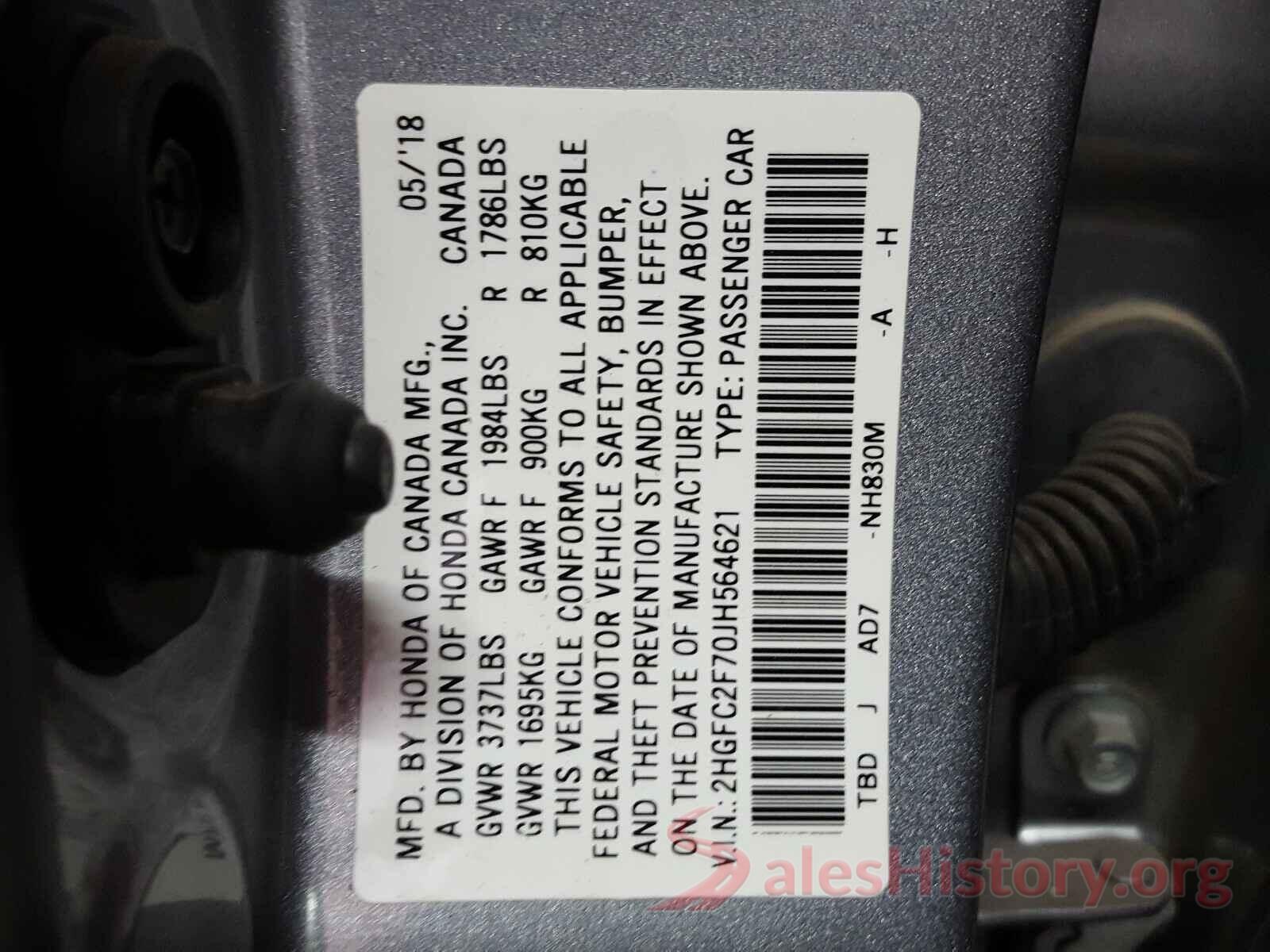 2HGFC2F70JH564621 2018 HONDA CIVIC