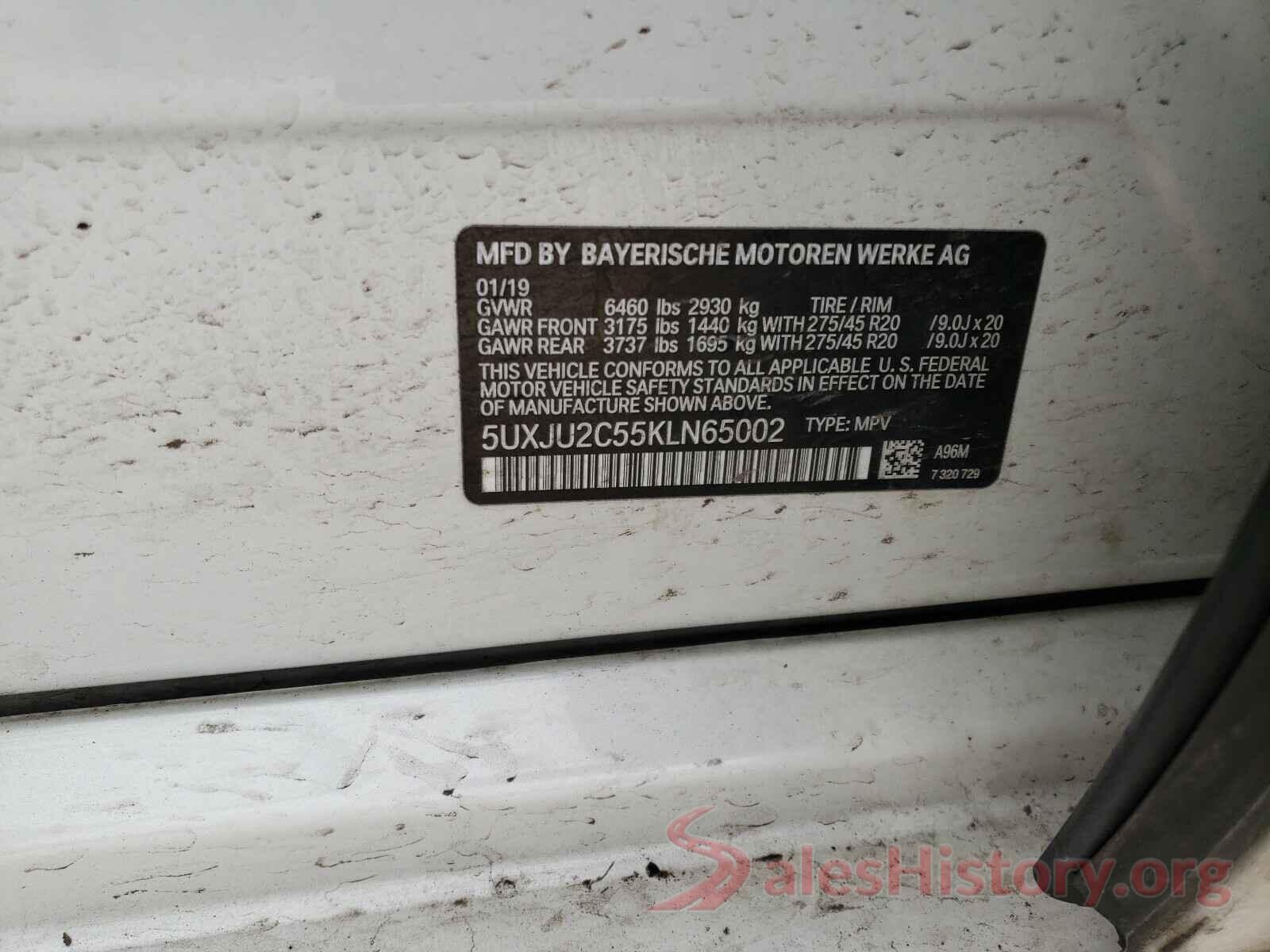 5UXJU2C55KLN65002 2019 BMW X5