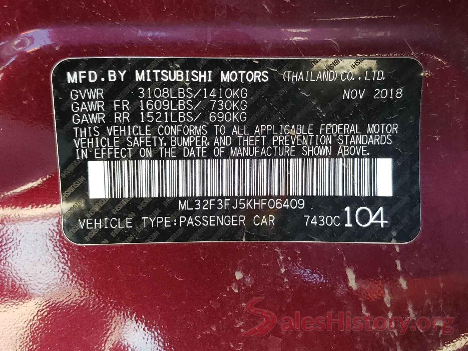 ML32F3FJ5KHF06409 2019 MITSUBISHI MIRAGE