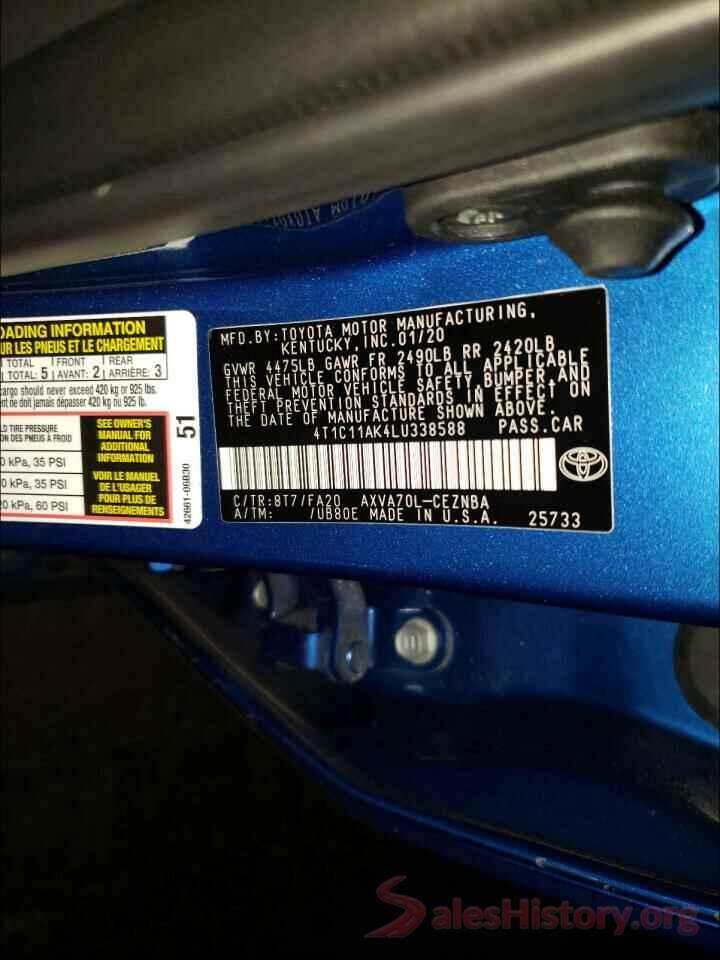 4T1C11AK4LU338588 2020 TOYOTA CAMRY