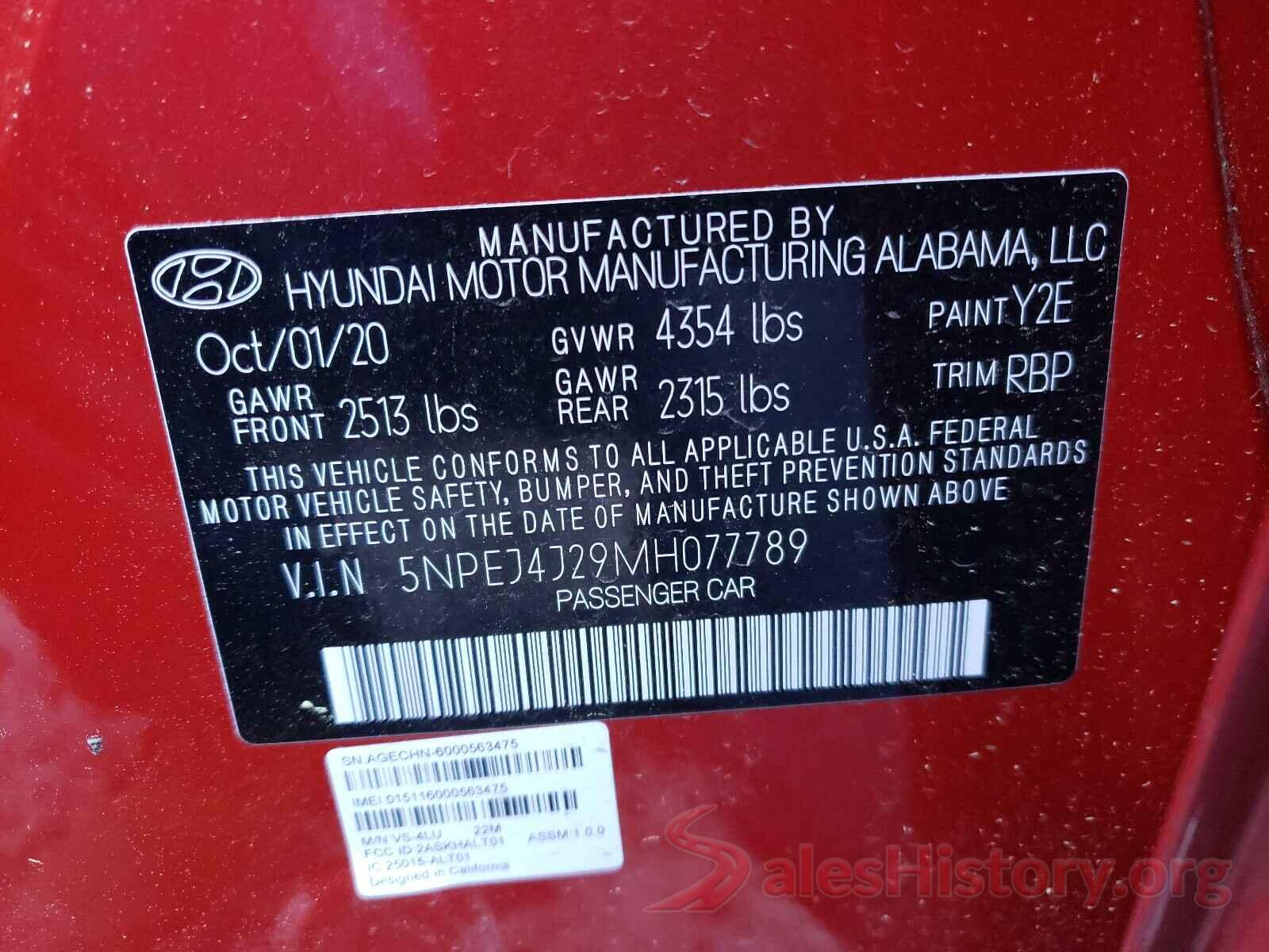 5NPEJ4J29MH077789 2021 HYUNDAI SONATA