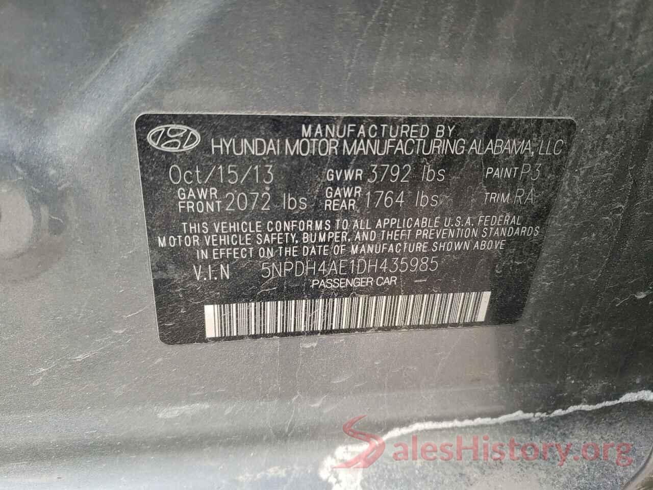 5NPDH4AE1DH435985 2013 HYUNDAI ELANTRA