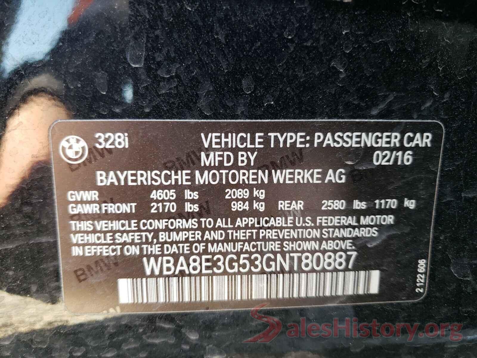 WBA8E3G53GNT80887 2016 BMW 3 SERIES