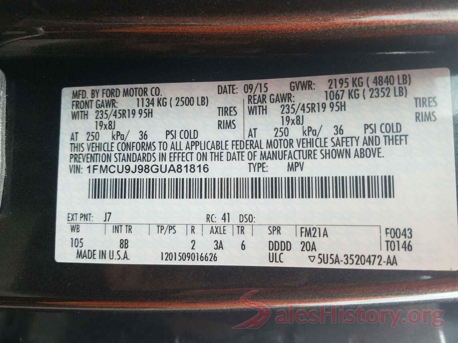 1FMCU9J98GUA81816 2016 FORD ESCAPE