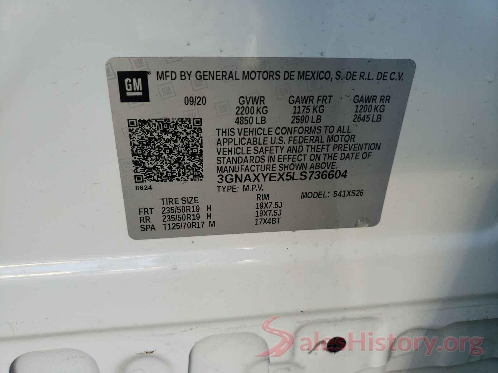 3GNAXYEX5LS736604 2020 CHEVROLET EQUINOX