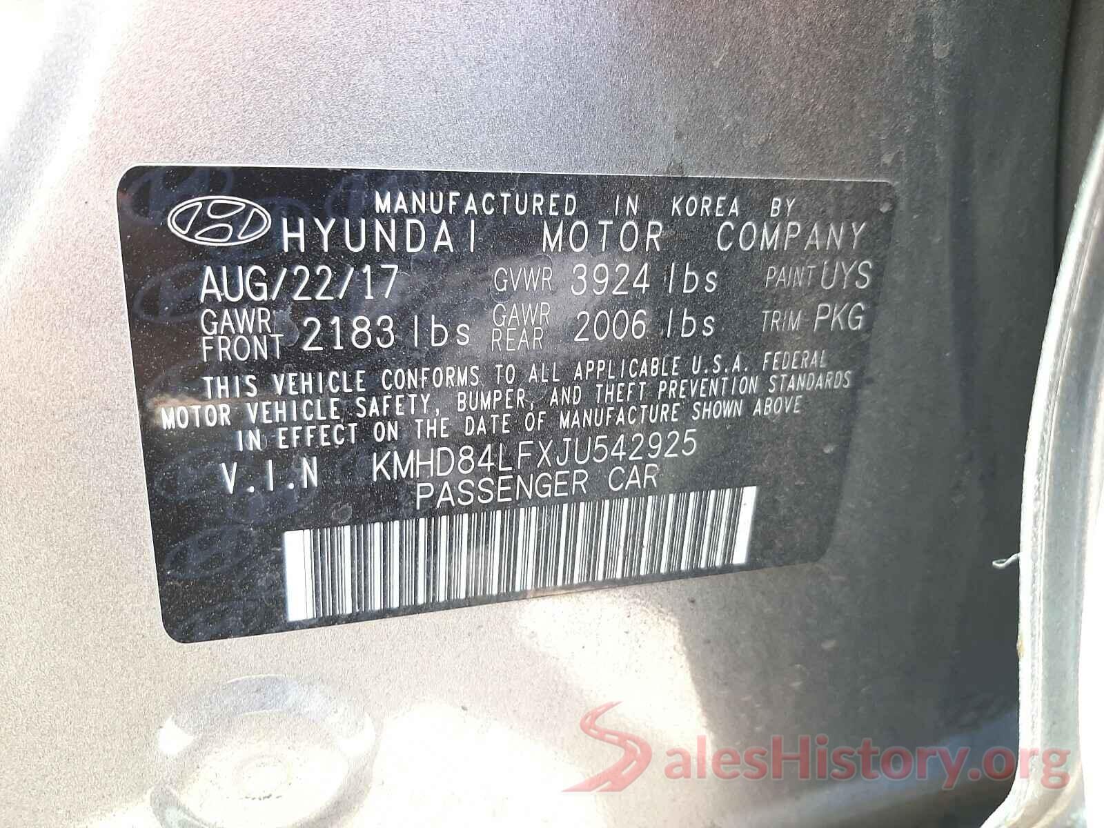 KMHD84LFXJU542925 2018 HYUNDAI ELANTRA