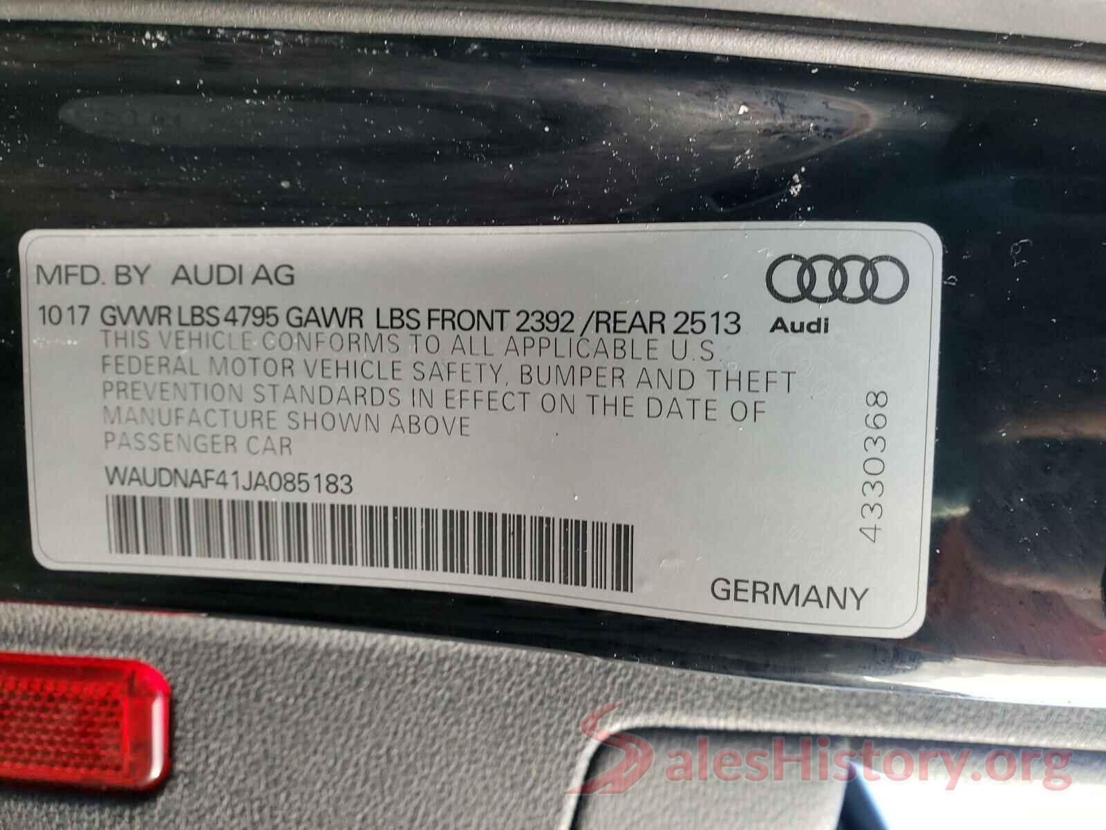 WAUDNAF41JA085183 2018 AUDI A4