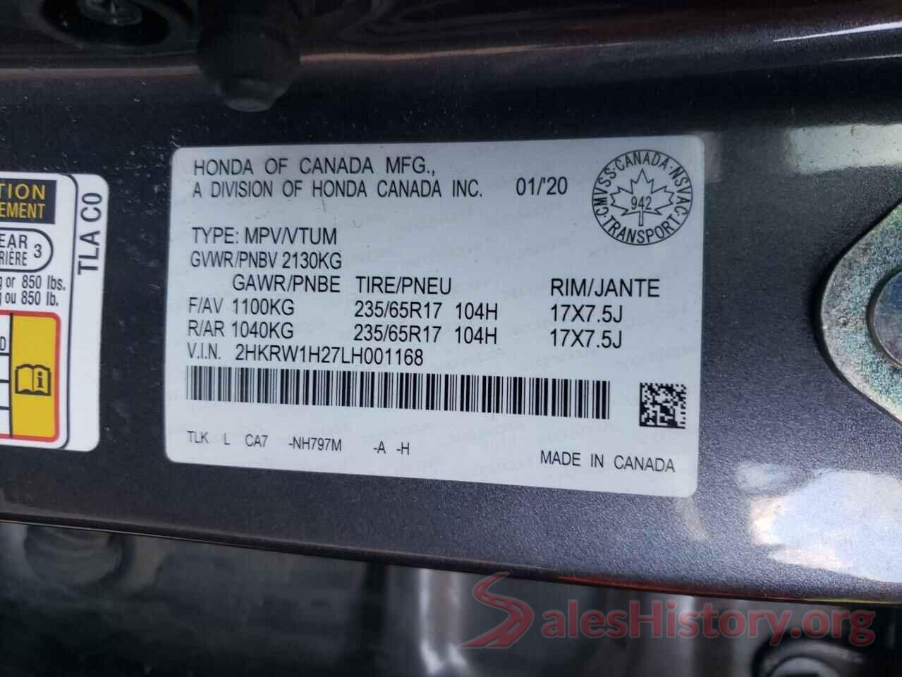 2HKRW1H27LH001168 2020 HONDA CRV